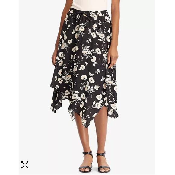 Lauren Ralph Lauren Boho Floral Handkerchief Hem Midi Skirt Women’s Size 1X - Picture 2 of 7